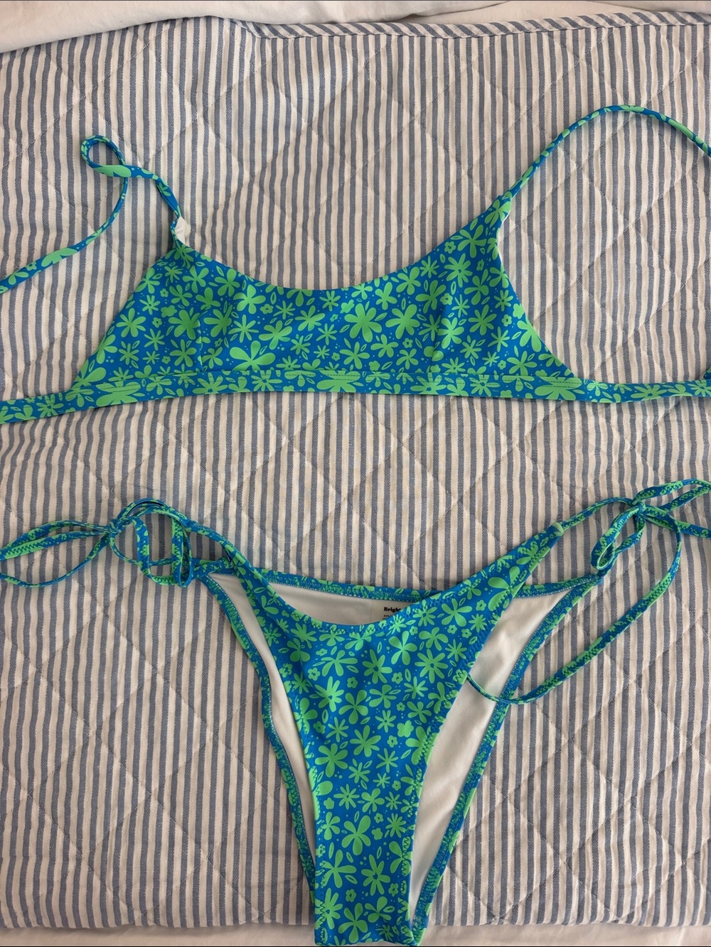 Bright Swimwear Blue & Green Floral Tie-Side Bikini
